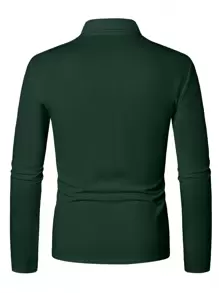 Manfinity Homme Men Quarter Zipper Long Sleeve Polo Shirt, Fall - Dark Green - View 2