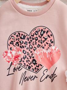 Tween Girl Heart & Letter Graphic Thermal Lined Pullover - Pink - View 5