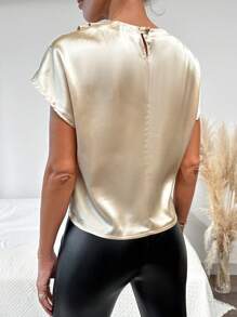 RueChic Draped Collar Batwing Sleeve Satin Blouse - Apricot - View 2