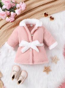 腰帶 前紐扣撞色嬰童（女）外套