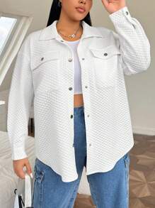 SHEIN EZwear 大碼翻蓋口袋落肩袖絎縫外套 - 白色 - 查看 1