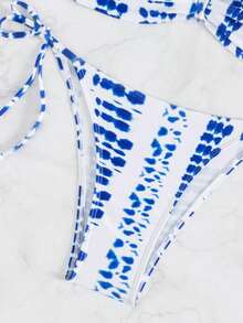 Tie Dye Halter Tie Side Bikini Set - Multicolor - View 4