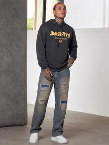 Manfinity VCAY 超大款男士字母图案抽绳连帽衫