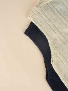 SHEIN LUNE 2pcs Solid Cable Knit Sweater Vest - Multicolor - View 4