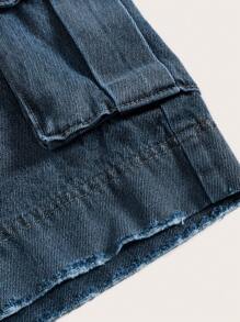 SHEIN EZwear Flap Pocket Side Bermuda Denim Shorts - Medium Wash - View 4