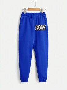 SHEIN Áo hoodie và quần thể thao họa tiết chữ Tween Boy - Xanh đậm - Xem 8