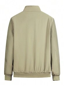 Manfinity Homme 寬鬆版式男士加絨連帽拉鍊夾克 - 卡其色 - 查看 2