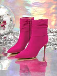 紅色的絲絨百褶靴子帶細高跟鞋和中等的鑰匙扣抹胸高度 - 玫紅色 - 查看 4