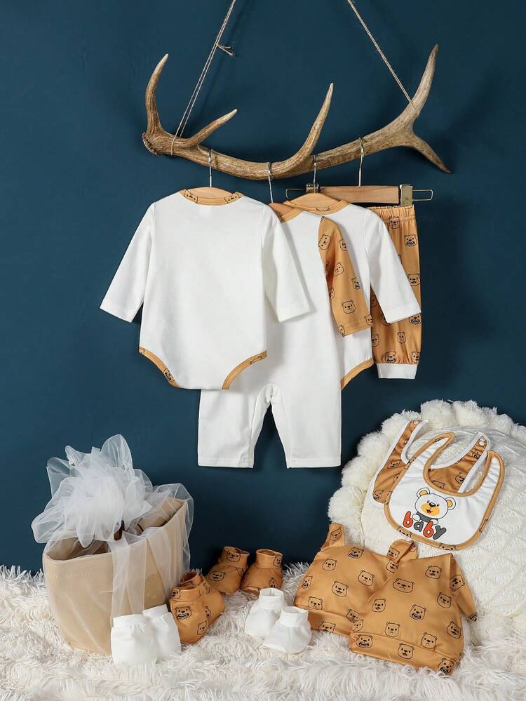 Baby Boy 16pcs Gift Set Cartoon Graphic Bodysuit & 3D Ear Design Hat & Pants Etc