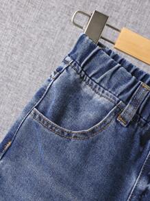 SHEIN Tween Boy Cat Whisker Washed Jeans - Medium Wash - View 5