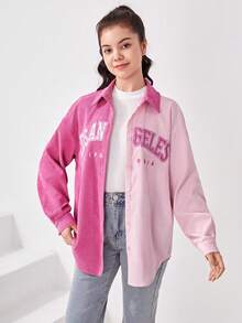 SHEIN 青少年女孩字母圖形兩色落肩襯衫 - 玫紅色 - 查看 3