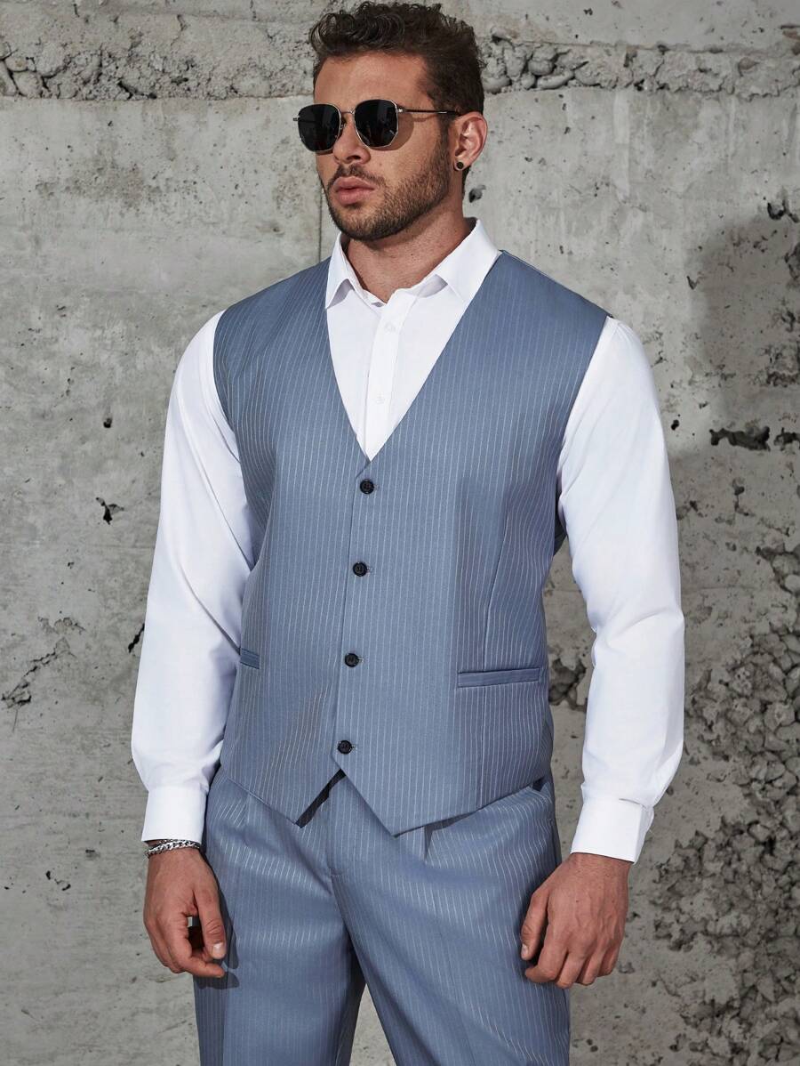 Manfinity Mode 男士大码條紋印花馬甲無襯衫