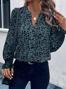 SHEIN LUNE Allover Print Flounce Sleeve Blouse