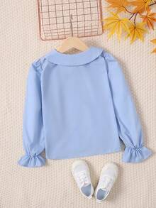 SHEIN 女大童彼得潘領喇叭袖襯衫 - 淺藍色 - 查看 2