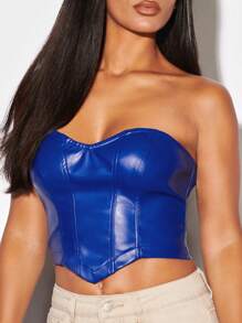 SHEIN BAE Solid Zip Up Hanky Hem Tube Top - Royal Blue - View 4