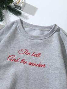 SHEIN Unity 字母刺繡加絨內裏運動衫 - 灰色 - 查看 4