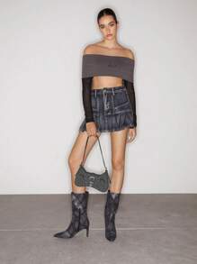 SHEIN X Lucía Bellido SHEIN ICON 女士水晶裝飾單肩包 - 灰色 - 查看 8