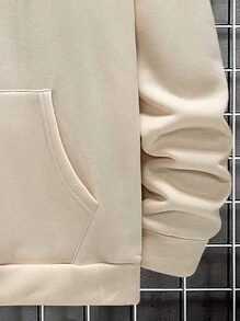 Nam Plus Slogan & In Phi hành gia Túi kangaroo Dây rút Hoodie - Màu Khaki - Xem 3