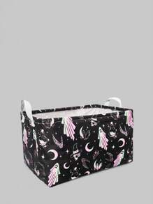 ROMWE Goth 1pc Fiber Storage Basket,Casual Ghost & Skeleton Print Collapsible Storage Cube, Gift For Valentine's Day, Halloween - Multicolor - View 1