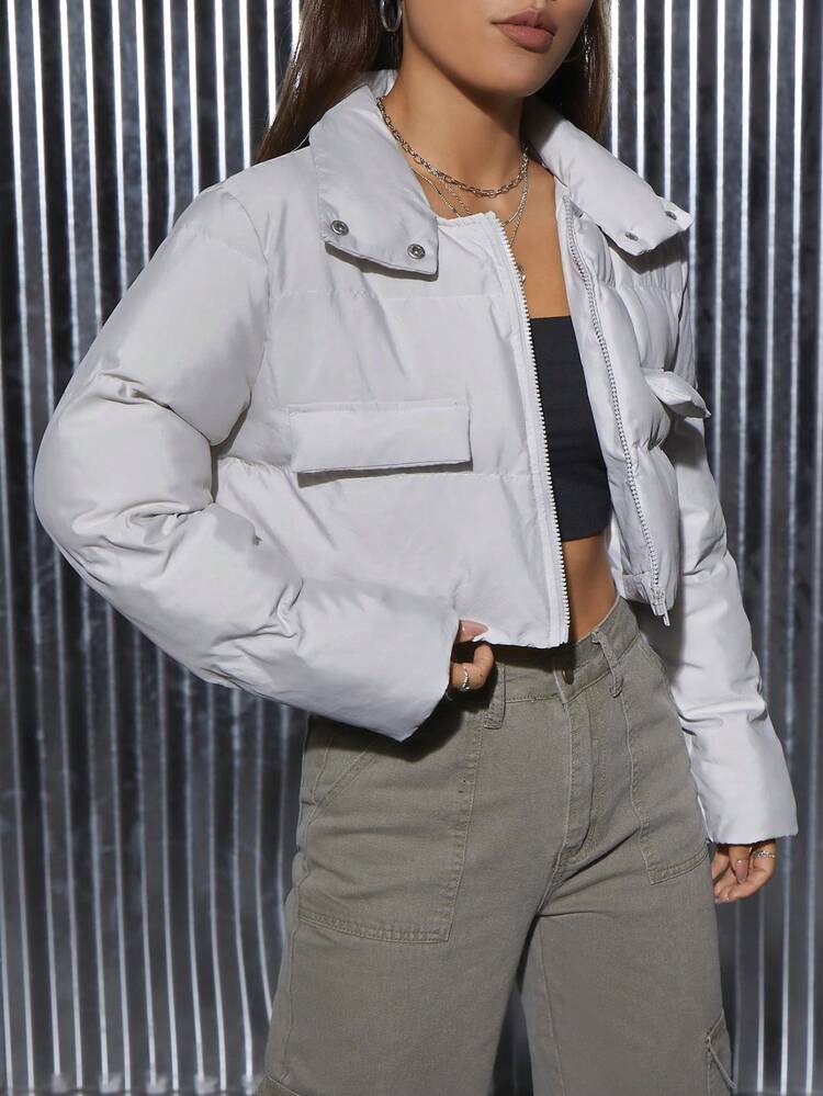 Flap Pocket Drop Shoulder Padded Coat