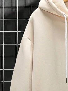 Nam Plus Slogan & In Phi hành gia Túi kangaroo Dây rút Hoodie - Màu Khaki - Xem 5