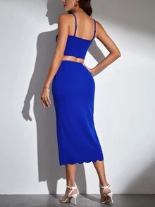 SHEIN Tall 貝殼邊吊帶上衣&鉛筆裙 - 藍色 - 查看 2