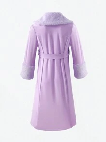 SHEIN 女小童毛茸茸翻領腰帶PU皮革外套 - 紫色 - 查看 2