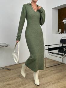 SHEIN Essnce Solid Drop Shoulder Dress - Green - View 5