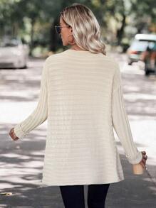 SHEIN LUNE Áo len chui đầu mùa thu đông, chi tiết cúc cài, vai rớt, vạt áo bất đối xứng. - Màu be - Xem 2