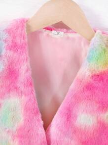SHEIN Young Girl Tie Dye Open Front Teddy Coat - Multicolor - View 7