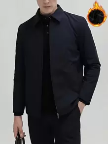 Manfinity Homme 1件寬鬆款男式保暖拉鍊外套 - 黑色 - 查看 1