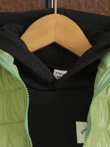 男小童拉鏈開襟夾克背心&字母貼布連帽衫&運動衫 - 黑色 - 查看 3