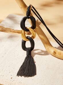 SHEIN VCAY Collar largo con fleco - Dorado - Ver 4