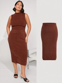 SHEIN BASICS Plus High Waist Knit Skirt