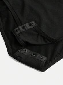 SHEIN Girlism Teen Girl Letter Graphic Contrast Piping Bodysuit - Black - View 3