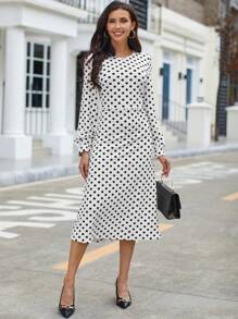 SHEIN Clasi Polka Dot Print A-line Dress - Black and White - View 5