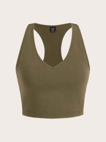 SHEIN EZwear 大碼純色短款背心 - 棕色 - 查看 1