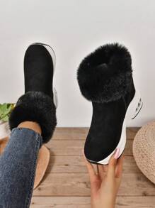 Stivali da donna con zeppa, nuovi arrivi per l'autunno/inverno, stile sexy ed elegante, con bordo in pelliccia sintetica, suola spessa e leggera, fodera calda, adatti per uso casual all'aperto