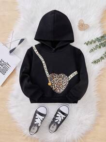 SHEIN Young Girl Leopard & Bag Print Sweatshirt - Black - View 1