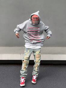 Manfinity Men Ripped Frayed Straight Leg Jeans - Light Wash - View 3