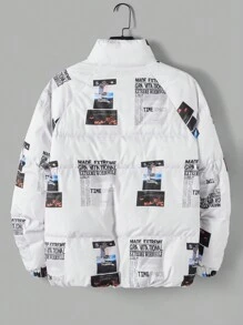 RueChic Men Slogan Graphic Zip Up Puffer Coat - Multicolor - View 2