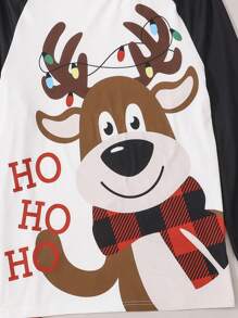 Men Christmas Print Raglan Sleeve Tee & Gingham Pants PJ Set - Multicolor - View 4