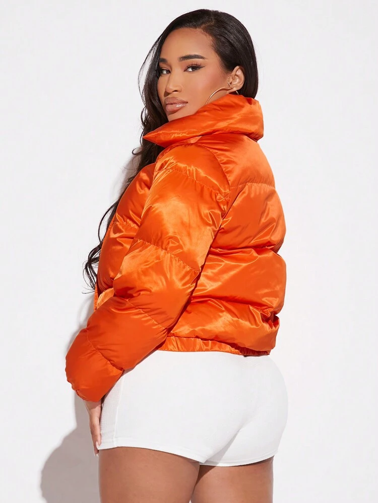 Solid Zip Up Padded Coat For Winter