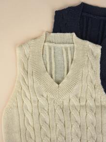 SHEIN LUNE 2pcs Solid Cable Knit Sweater Vest - Multicolor - View 5