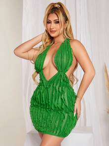 SHEIN SXY Cổ Lao Không lưng Halter Neck Không lưng Váy bodycon - màu xanh lá - Xem 5
