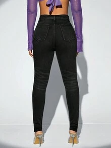 SHEIN SXY Ripped Skinny Jeans - Black - View 2