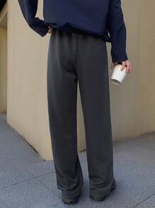 FRIFUL Solid Drawstring Waist Slant Pocket Pants - Dark Grey - View 2