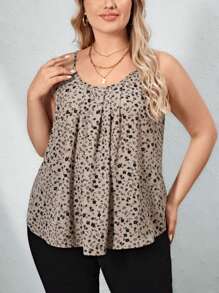 SHEIN Clasi 大碼碎花吊帶上衣 - 杏色 - 查看 3