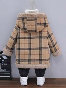 男童休闲时尚可爱格子连帽夹克，秋冬