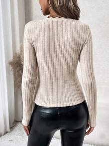 SHEIN Clasi Scallop Trim Ribbed Knit Tee